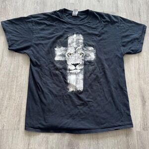 Kerusso Lion of Judah Cross Christian Shirt Black XL Revelation Graphic Tee